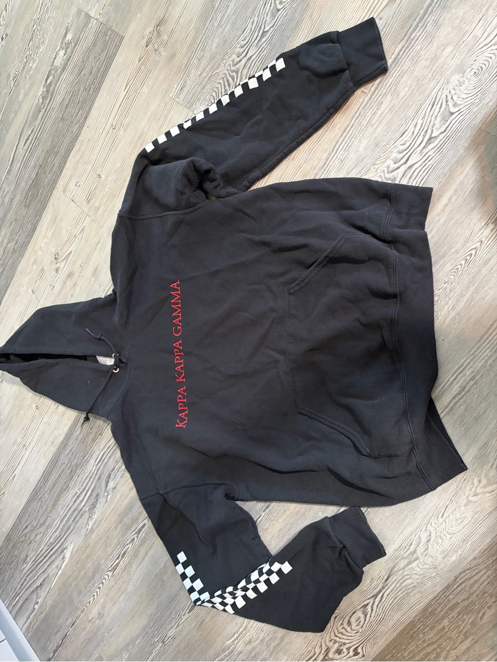 Kappa Kappa Gamma Black Hoodie with Checker Sleeve Detail